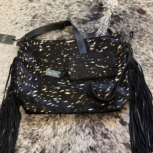 NWT Myra Bag fringe cowhide purse wallet set acid washed
